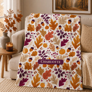 Personalised Fall – Autumn Leaves & Acorns Name Fleece Blanket