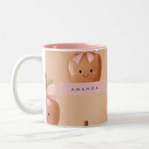 Personalised Fall Cosy Cute Caramel Apple Bow  Two-Tone Coffee Mug
