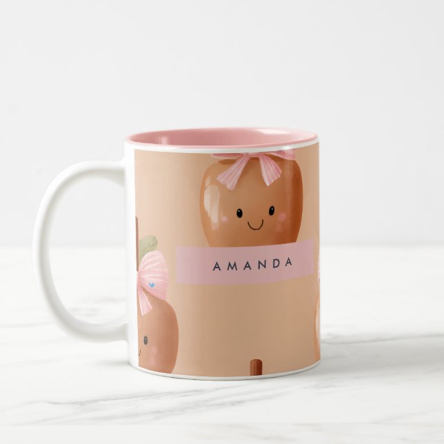 Personalised Fall Cosy Cute Caramel Apple Bow  Two-Tone Coffee Mug (Left)