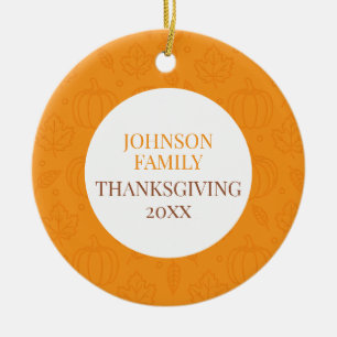 Personalised Fall Family Pumpkin Leaf Pattern Ceramic Ornament