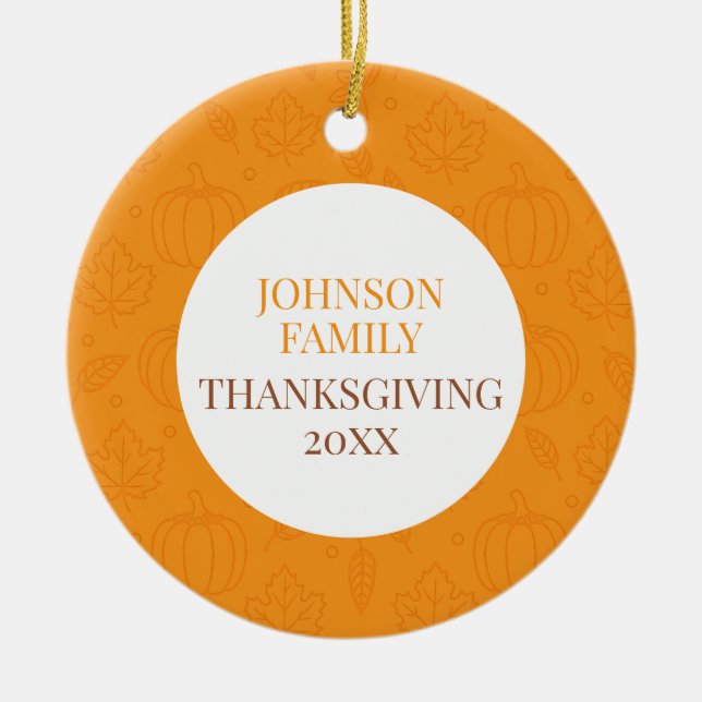 Personalised Fall Family Pumpkin Leaf Pattern Ceramic Ornament (Front)