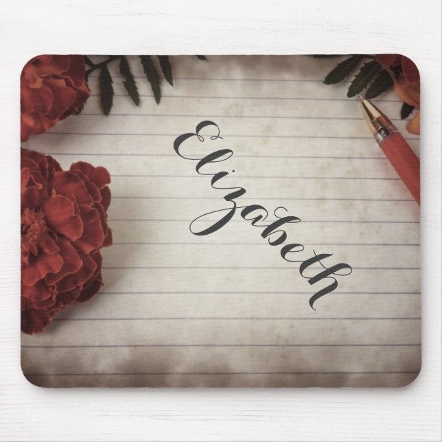 Personalised Fall Floral Design with Pen and Paper Mouse Pad (Front)