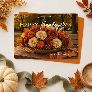 Personalised Fall Floral Photo Gold Foil Holiday Card