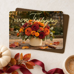 Personalised Fall Floral Photo Gold Foil Holiday Card
