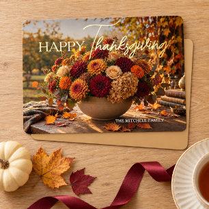 Personalised Fall Floral Photo Gold Foil Holiday Card