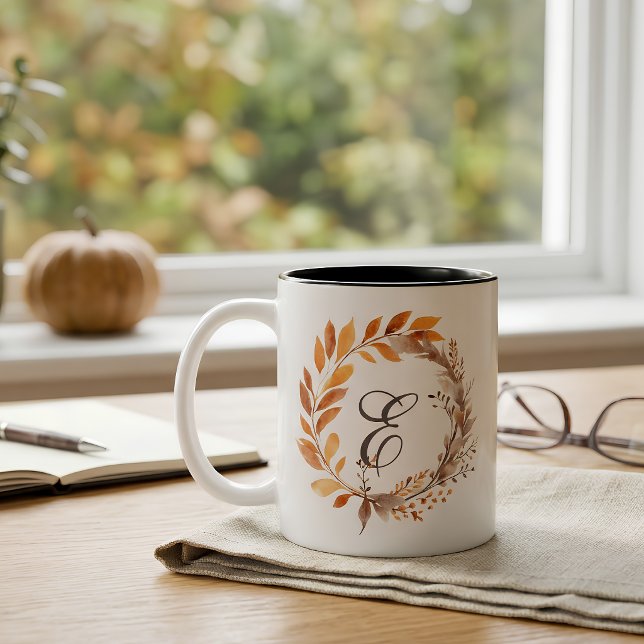Personalised Fall Foliage Monogram  Two-Tone Coffee Mug (Creator Uploaded)