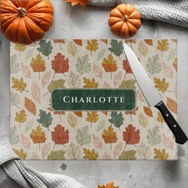 Personalised Fall Leaves – Custom Name Autumn  Cutting Board (Creator Uploaded)