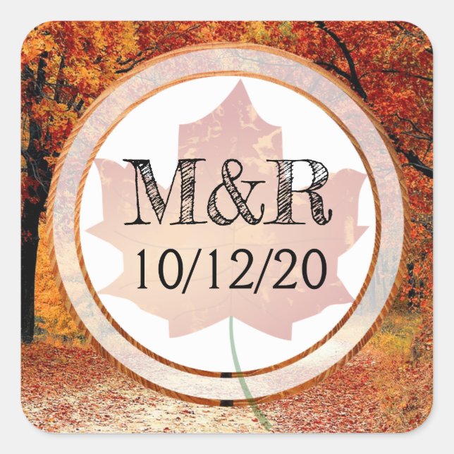 Personalised Fall Leaves Monogram Wedding Stickers (Front)