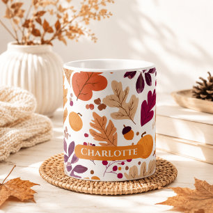 Personalised Fall Mug – Autumn Leaves & Acorns Nam