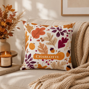 Personalised Fall Pillow – Autumn Leaves & Acorns