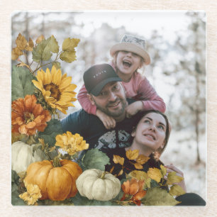 Personalised Fall Pumpkin Photo Design Glass Coaster