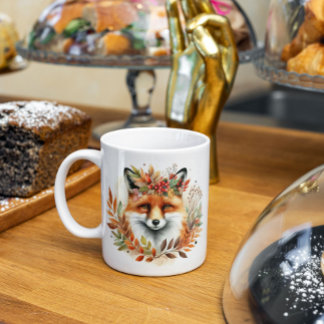 Personalised Fall Themed Cute Fox Flower Birthday Coffee Mug