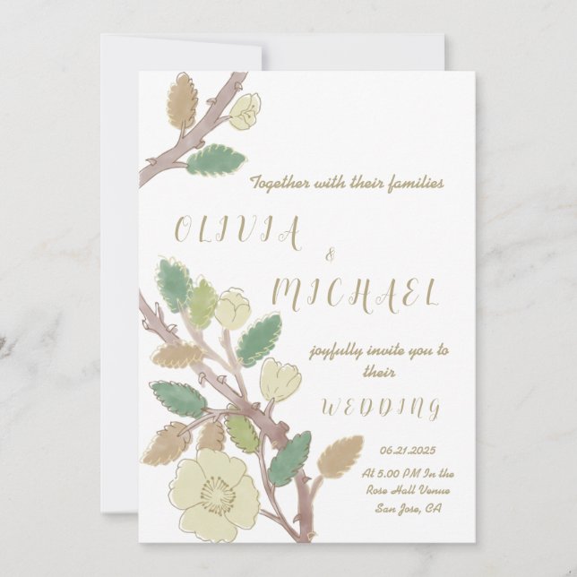 Personalised Fall Tree Gold Branch Wedding Invitation (Front)