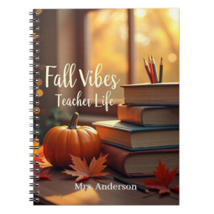 Personalised Fall Vibes Teacher Life Notebook