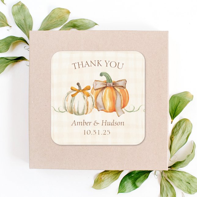 Personalised Fall Wedding Rustic Autumn Thank You Square Sticker (Creator Uploaded)