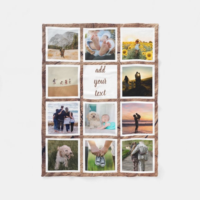 Personalised Family 11 Photo Custom Collage Fleece Blanket (Front)