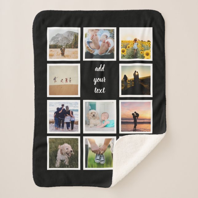 Personalised Family 11 Photo Custom Collage Sherpa Blanket (Front)