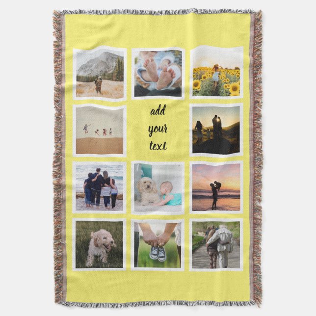 Personalised Family 11 Photo Custom Collage Throw Blanket (Front Vertical)