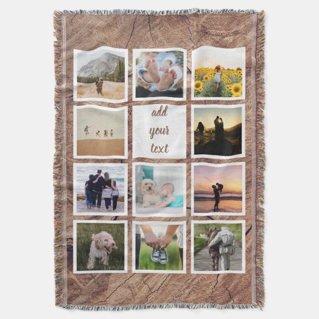 Personalised Family 11 Photo Custom Collage Throw Blanket (Front Vertical)