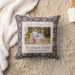 Personalised Family 1 photo Floral Modern Name  Cushion