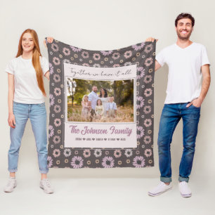 Personalised Family 1 photo Floral Modern Name  Fleece Blanket