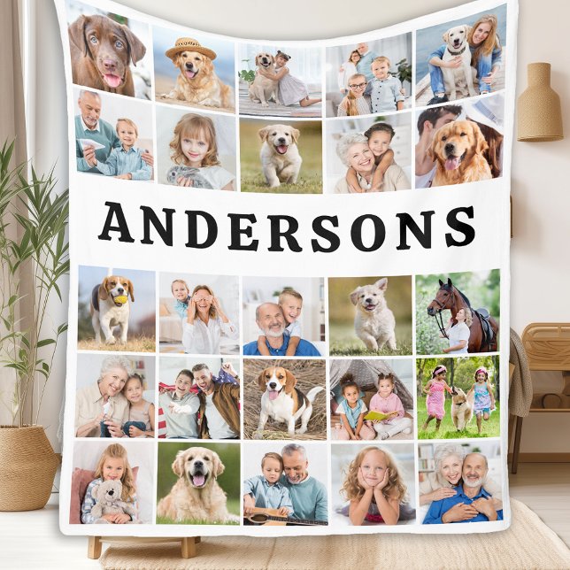 Personalised Family 25 Photos Collage Cute Simple Fleece Blanket (Creator Uploaded)