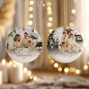 Personalised Family 2 Photo Merry Christmas Ceramic Ornament