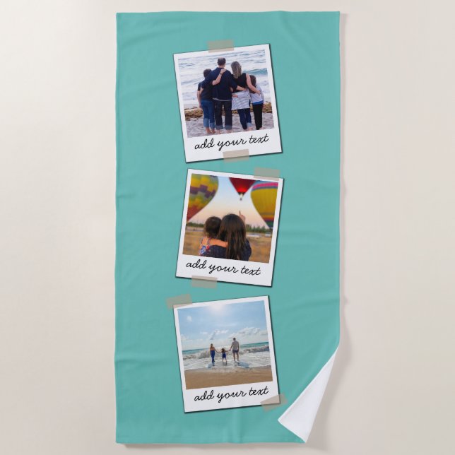 Personalised Family 3 Photo Custom Collage Beach Towel (Front)