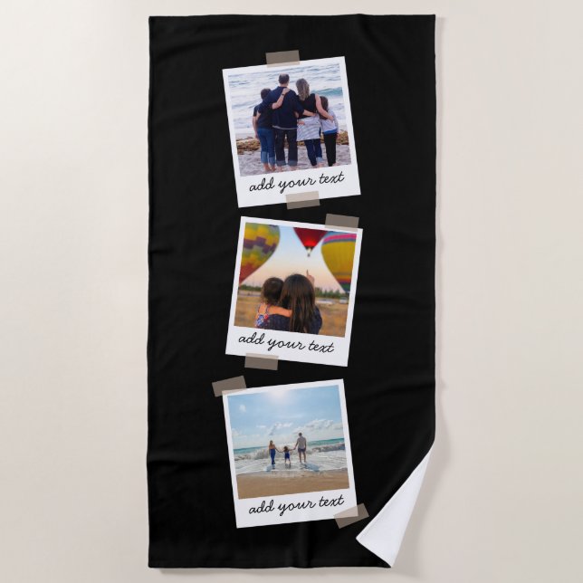 Personalised Family 3 Photo Custom Collage Beach Towel (Front)