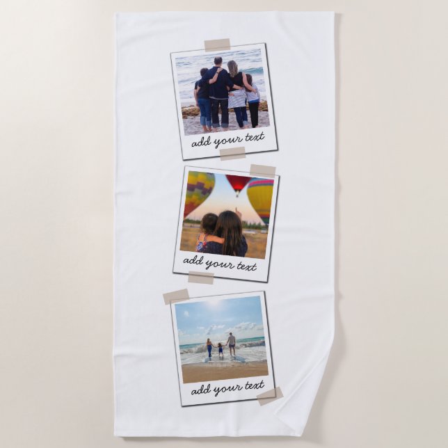 Personalised Family 3 Photo Custom Collage Beach Towel (Front)