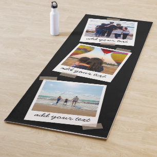 Personalised Family 3 Photo Custom Collage Black Yoga Mat
