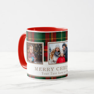 Personalised Family 3 Photo Plaid Christmas  Mug