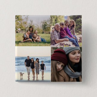 Personalised Family 4 Photo 15 Cm Square Badge