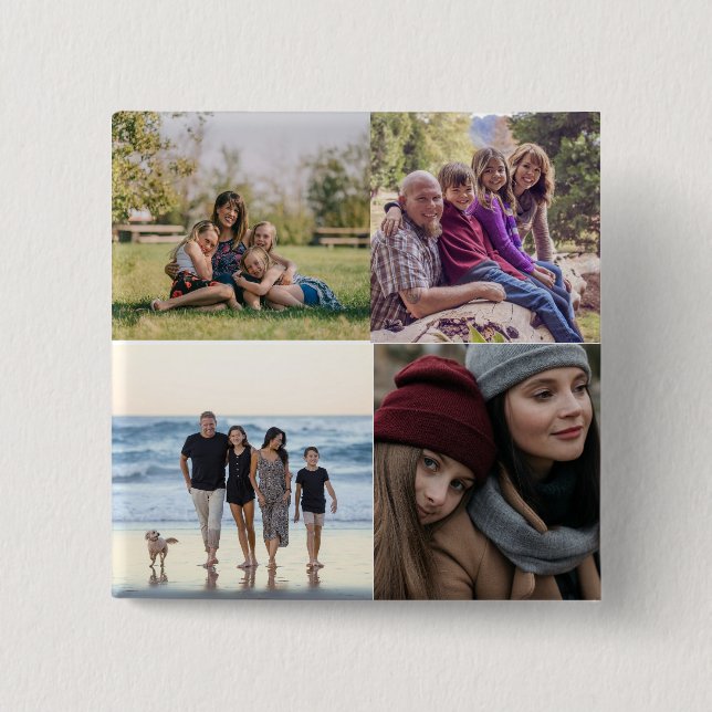 Personalised Family 4 Photo 15 Cm Square Badge (Front)