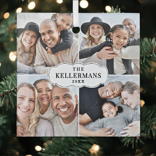 Personalised Family 4 Photo Collage Christmas Glass Tree Decoration
