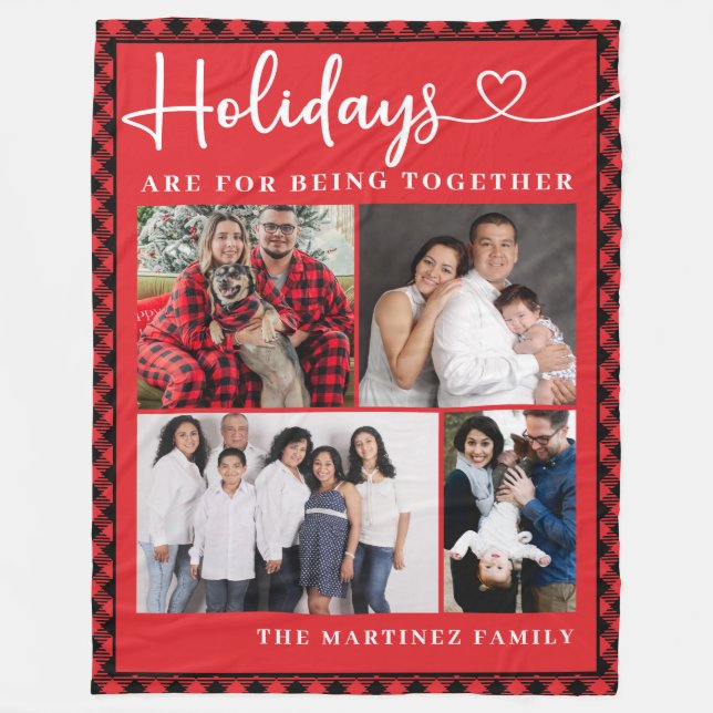 Personalised Family 4-Photo Collage Holidays Fleece Blanket (Front)