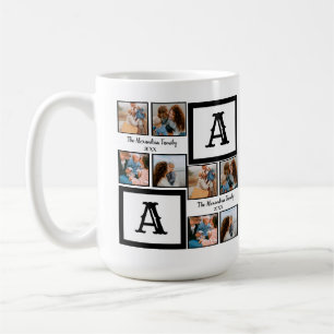 Personalised family 4 photo collage monogram coffee mug