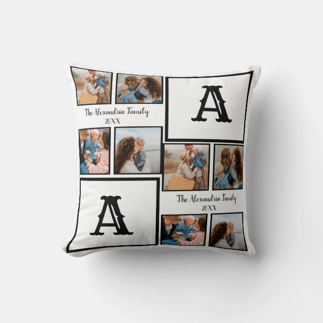 Personalised family 4 photo collage monogram cushion (Front)
