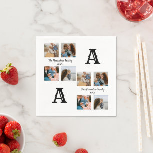 Personalised family 4 photo collage monogram napkin