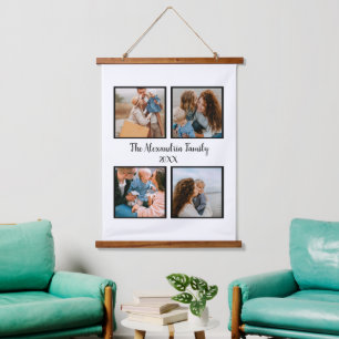 Personalised family 4 photo collage template hanging tapestry