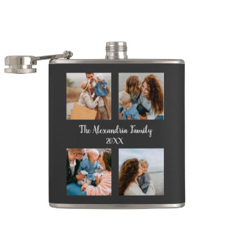 Personalised family 4 photo collage template hip flask