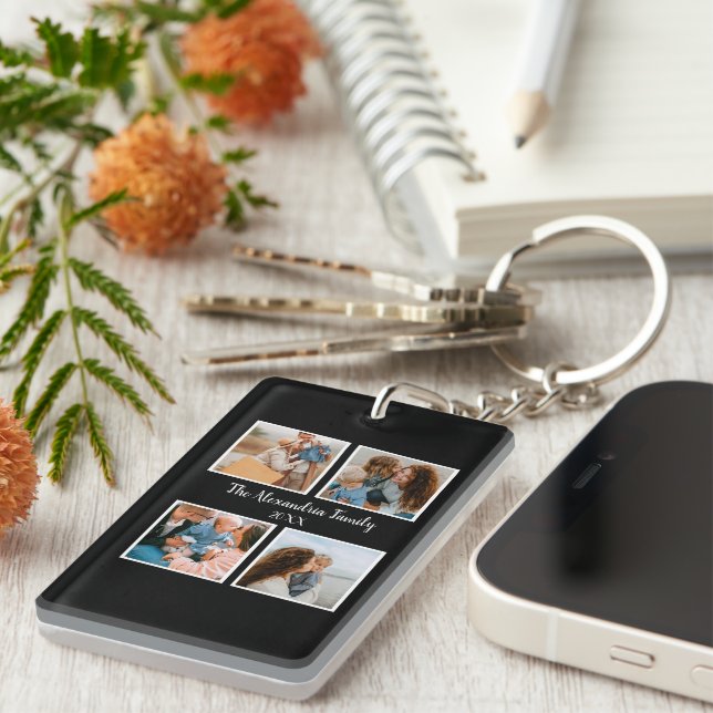 Personalised family 4 photo collage template key ring (Front Right)
