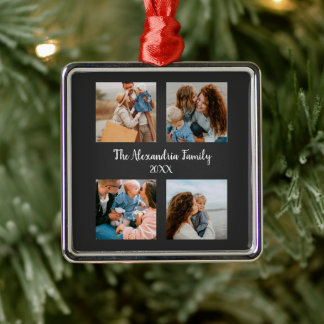 Personalised family 4 photo collage template metal ornament