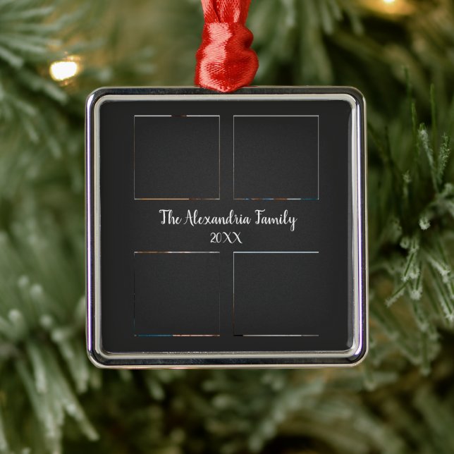 Personalised family 4 photo collage template metal ornament (Tree)