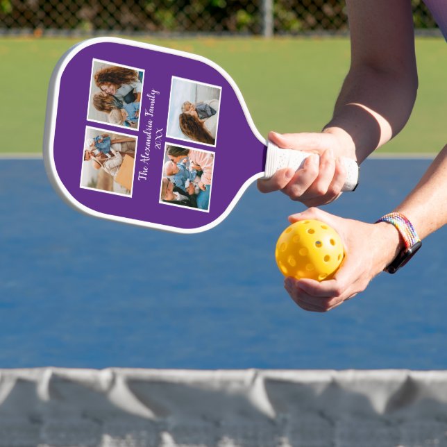 Personalised family 4 photo collage template pickleball paddle (Insitu)