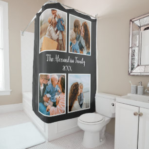 Personalised family 4 photo collage template shower curtain