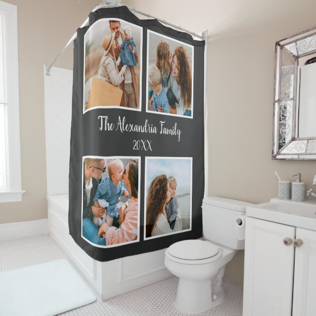 Personalised family 4 photo collage template shower curtain (In Situ)