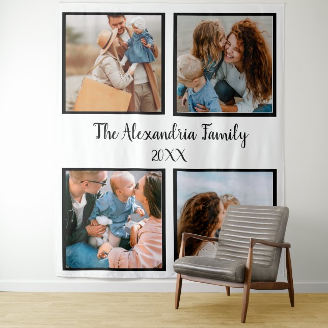 Personalised family 4 photo collage template tapestry (In Situ)