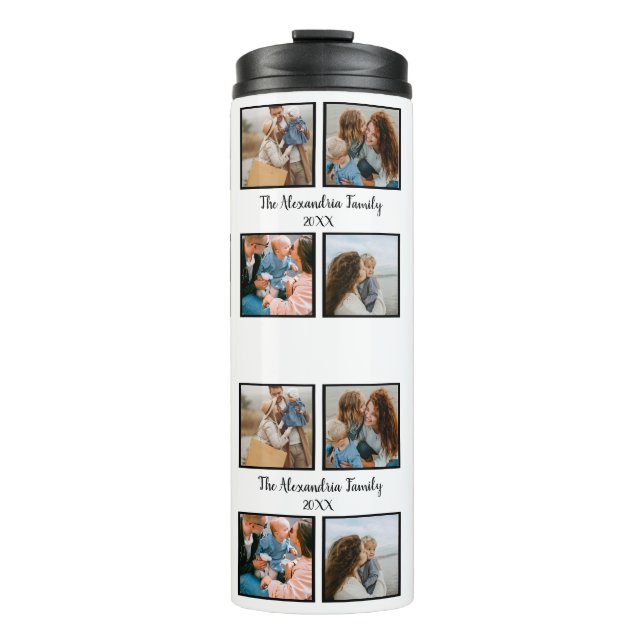 Personalised family 4 photo collage template thermal tumbler (Front)