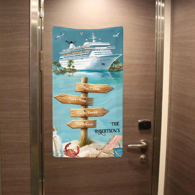Personalised Family 4Ports Sign Cruise Door Banner (Customize your four cruise port banner. Not shown to scale. Image is for example purposes only.)
